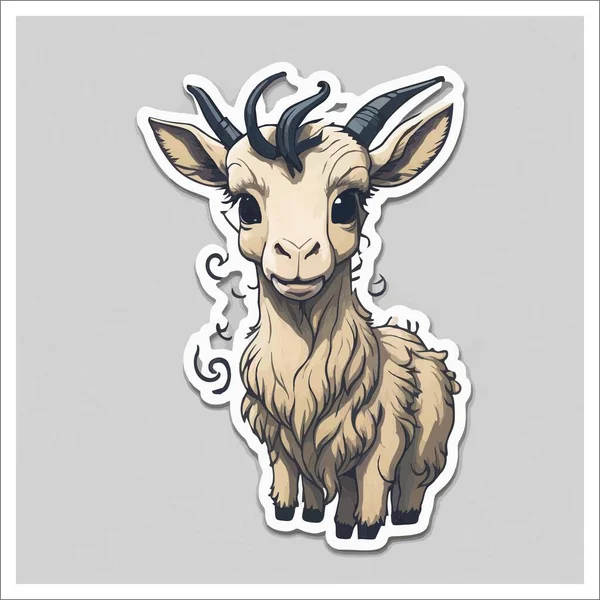 Image of, sticker, cartoon cute Goat, full color, with transparent background.