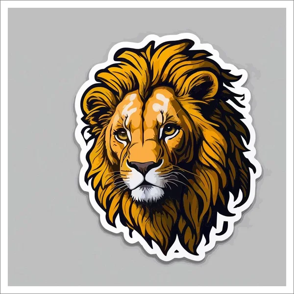 Image of sticker, cartoon cute Lion, full color, with transparent background.