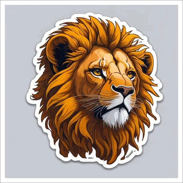 Image of sticker, cartoon cute Lion, full color, with transparent background.