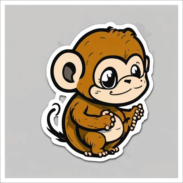 Image of sticker, cartoon cute Monkey, full color, with transparent background.