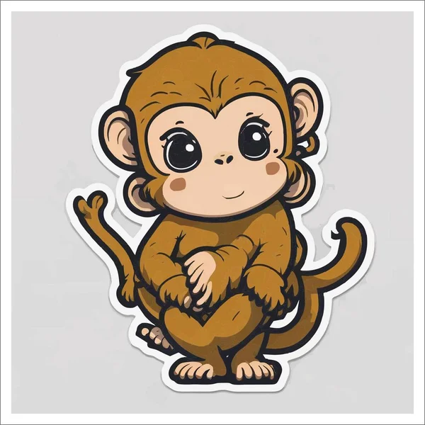 Image of sticker, cartoon cute Monkey, full color, with transparent background.