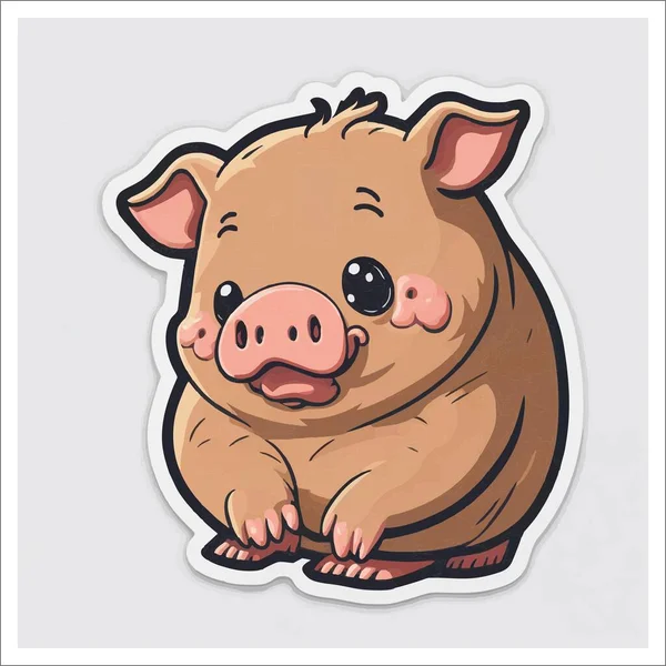 Image of sticker, cartoon cute Pig, full color, with transparent background.
