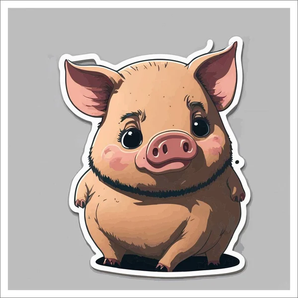 Image of sticker, cartoon cute Pig, full color, with transparent background.