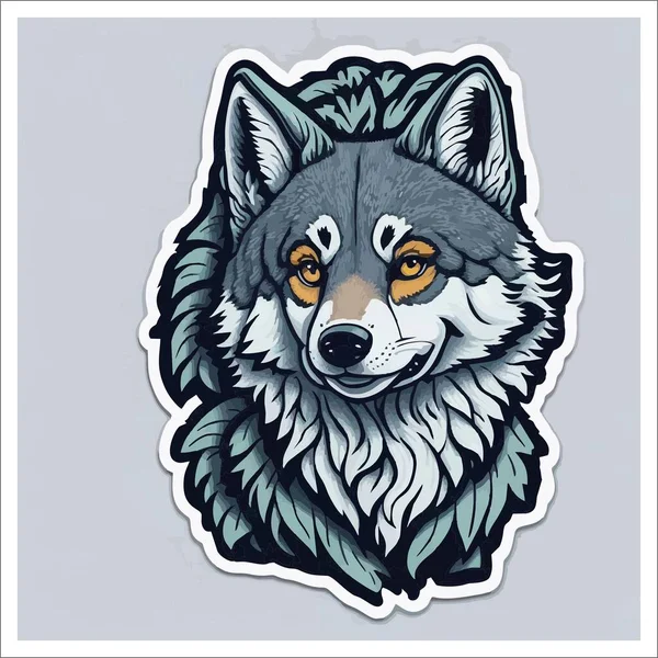 Image of sticker, cartoon cute Wolf, full color, with transparent background.