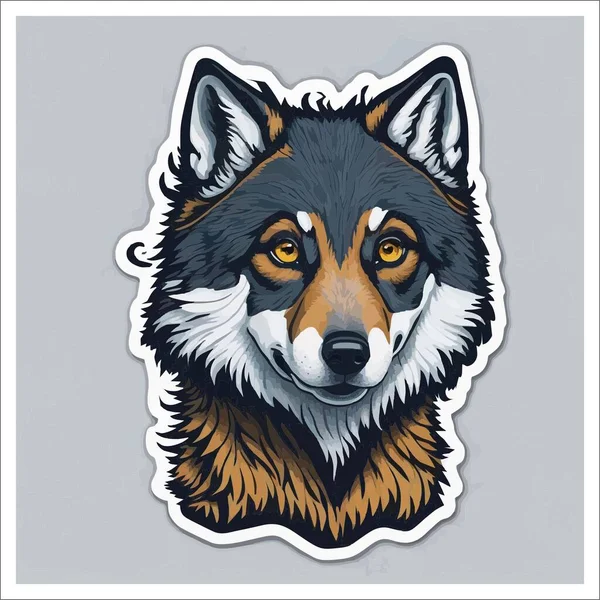 Image of sticker, cartoon cute Wolf, full color, with transparent background.