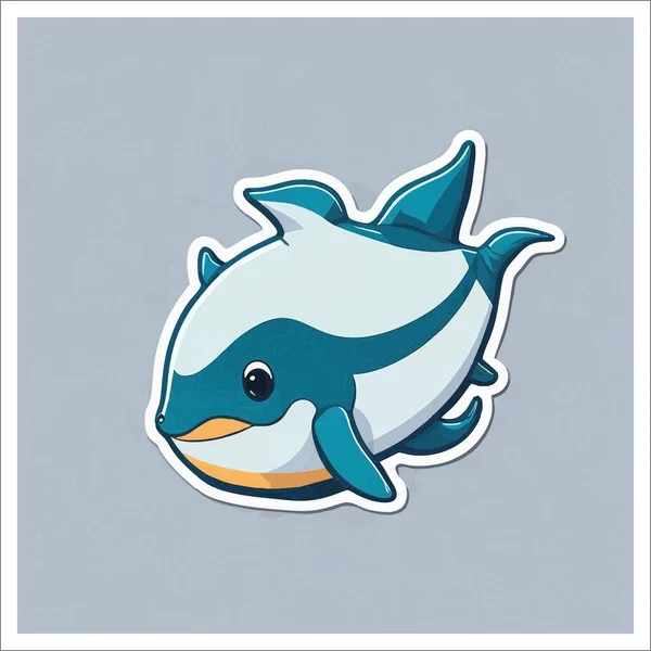 Image of sticker, cartoon cute Whale, full color, with transparent background.