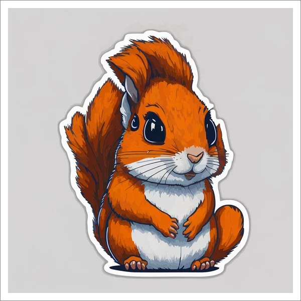 Image of sticker, cartoon cute Squirrel, full color. With a transparent background.
