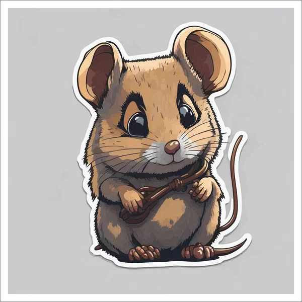 Image of sticker, cartoon cute Mouse, full color. With a transparent background.