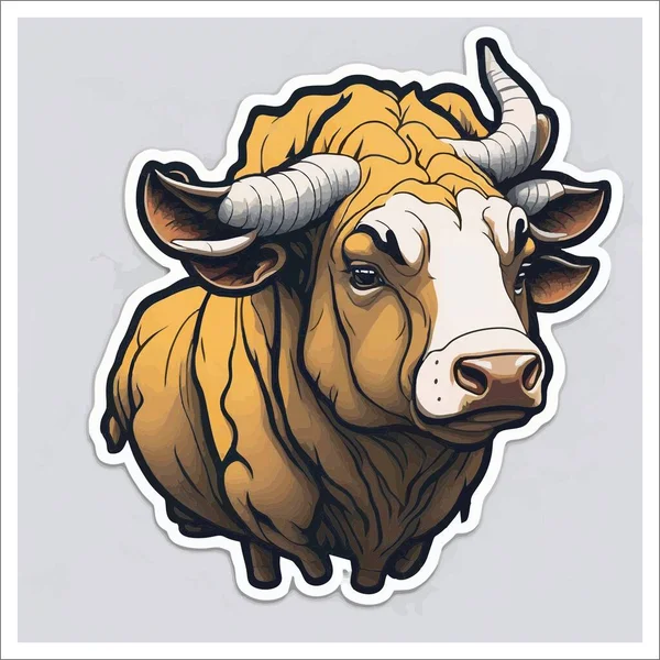 Image of sticker, cartoon cute Bull, full color. With a transparent background.