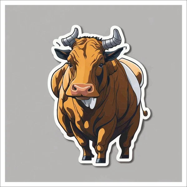 Image of sticker, cartoon cute Bull, full color. With a transparent background.