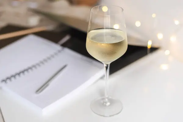 Glass White Wine Desk — Stock Photo, Image