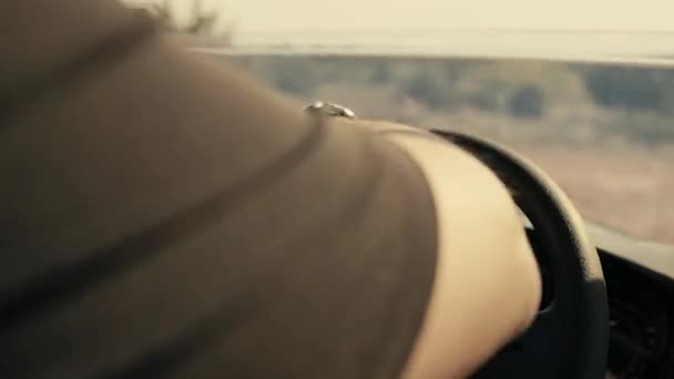 オールドピックアップトラックのステアリングホイール上の男性ハンド クローズアップ — ストック動画