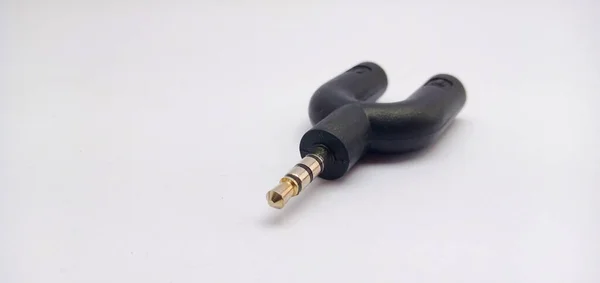 Kształt Splitter Jack Mężczyzna Podwójny Żeński Słuchawki Mikrofonu Dzięki Temu — Zdjęcie stockowe