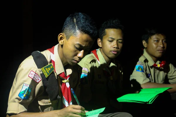 Kediri Indonesia Julio 2023 Boy Girl Scouts Asia Celebrando Juntos —  Fotos de Stock