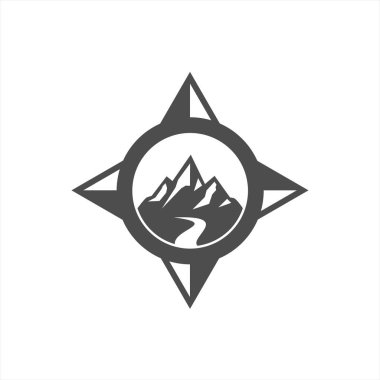 Açık hava Pusula ve Dağ logo tasarım şablonu