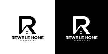 R Harfi Logo Tasarımı. İnşaat, ev, gayrimenkul, bina vektörü. Yaratıcı Monogram. Premium Business ev logosu simgesi.