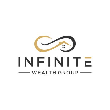 Sonsuzluk Logosu Tasarımı, İnşaat ve Sonsuzluk simgesi kombinasyonu, Mimari Bina Logosu Tasarımı, Düz Tasarım Logo Şablonu Ögesi, Vektör İllüstrasyonu için uygun