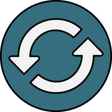 Döndürme vektör simgesi. biçim düz yuvarlak sembol, mavi renk, yuvarlak açılar, beyaz arkaplan. 