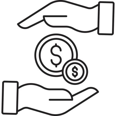 Bozuk para ikonu olan el, taslak biçimi