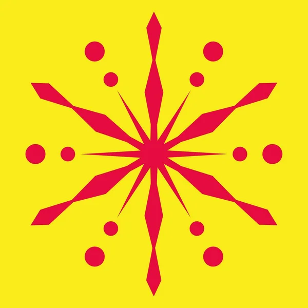 黄色の背景に赤い雪の結晶 — ストックベクタ