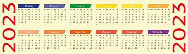 Kalendář 2023 Žlutých Barvách — Stockový vektor