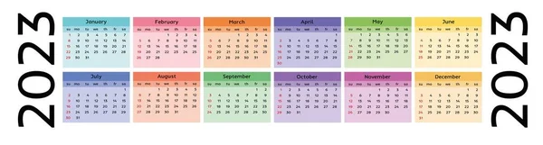 Calendario 2023 Sfondo Bianco Con Schede Colorate Mesi — Vettoriale Stock