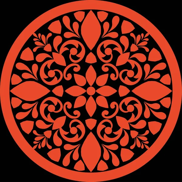Ornamento Rojo Sobre Fondo Negro Mandala — Vector de stock