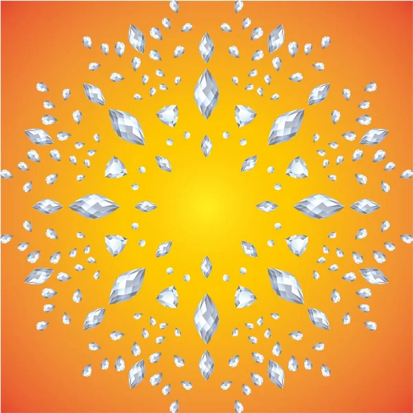 Ornamento Redondo Piedras Preciosas Diamantes Sobre Fondo Naranja — Archivo Imágenes Vectoriales