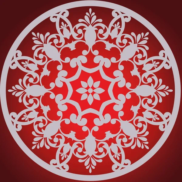 Круглий Срібний Орнамент Червоному Тлі — стоковий вектор