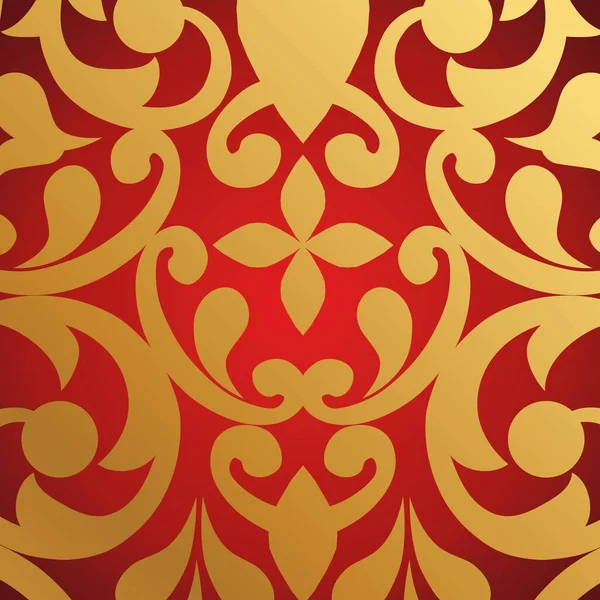Motifs Floraux Dorés Sur Fond Rouge — Image vectorielle