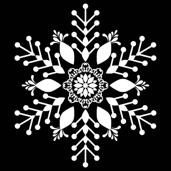 Bílá Vánoční Sněhová Vločka Černém Pozadí — Stockový vektor