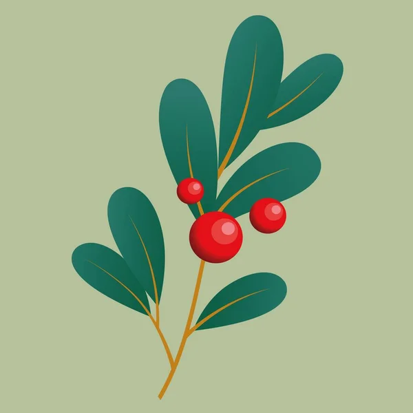 Zielony Gałąź Czerwonymi Okrągłymi Jagodami Wektor Ilustracja — Wektor stockowy