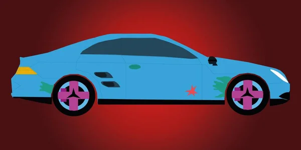 Синій Високошвидкісний Пасажирський Автомобіль Червоному Тлі — стоковий вектор