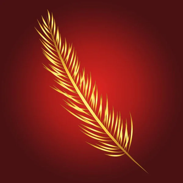 赤い背景に墨で書く黄金の羽 — ストックベクタ