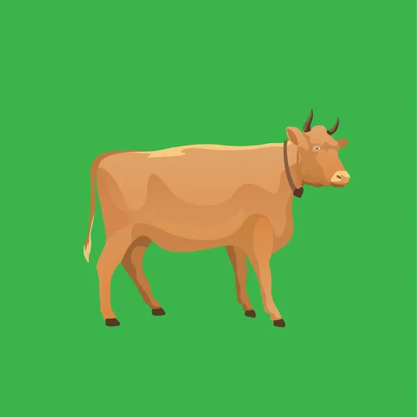 Brown Bull Cow Green Background — Stock Vector
