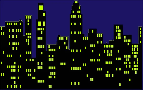 摩天大楼夜间城市明亮的窗户 — 图库矢量图片