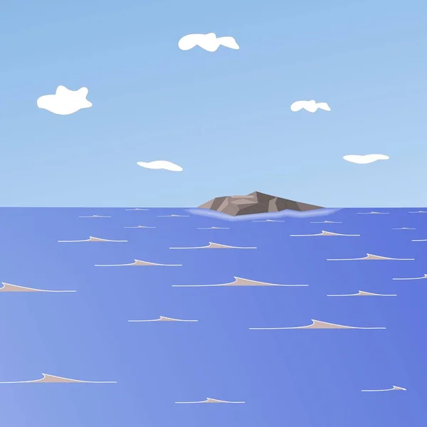 Mar Isla Olas Nubes Viento — Vector de stock