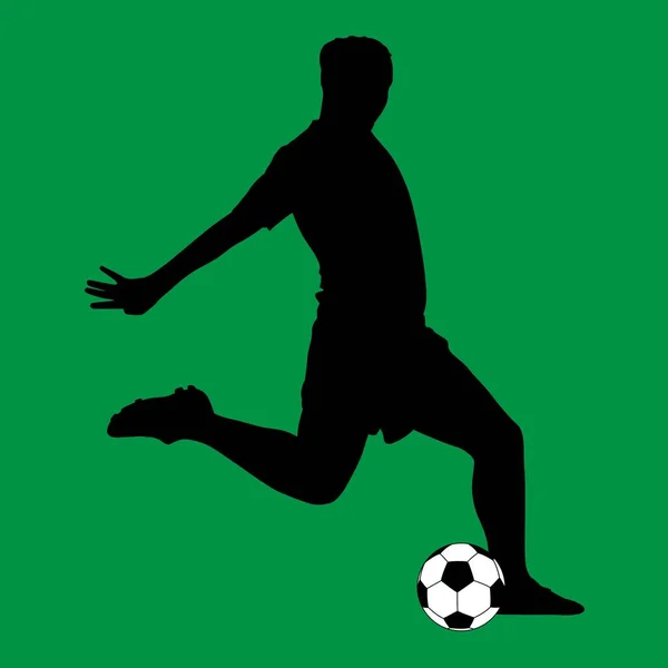 Silhouette Eines Fußballers Der Gegen Den Ball Tritt — Stockvektor