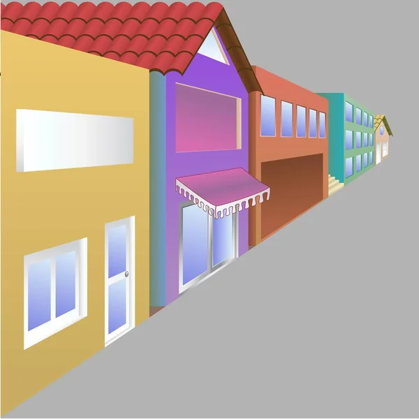 Une Rue Plusieurs Maisons Étirant Loin — Image vectorielle