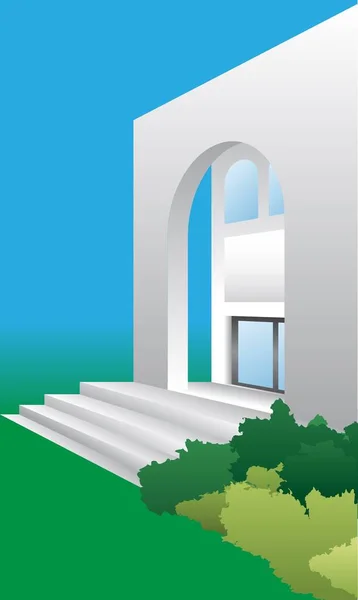 Moderní Dům Oblouk Okno Schodů — Stockový vektor