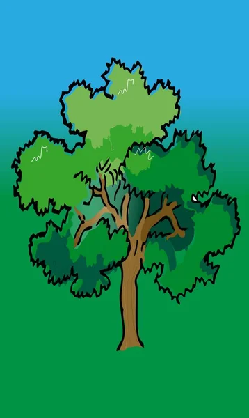 Krásný Osamělý Strom Bujnou Korunou — Stockový vektor