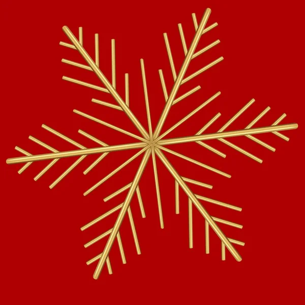 Enkel Gyllene Snöflinga Röd Bakgrund — Stock vektor