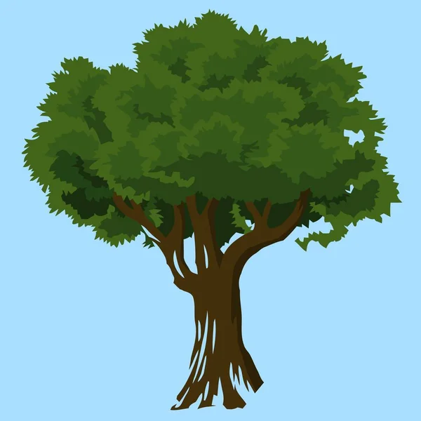 Besar Pohon Hijau Gugur Pada Latar Belakang Biru - Stok Vektor