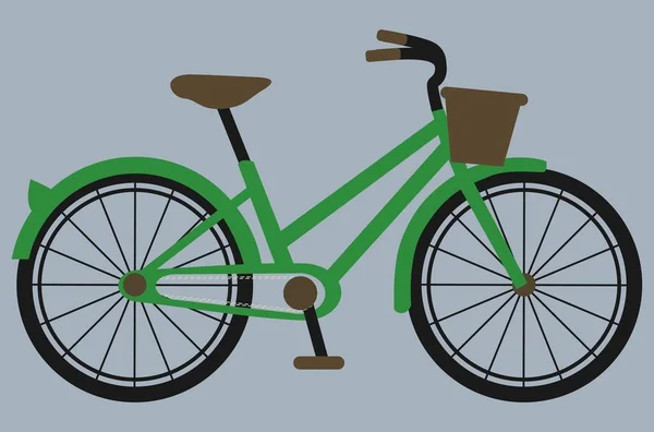 Πράσινο Ποδήλατο Κυρίες Καλάθι — Διανυσματικό Αρχείο