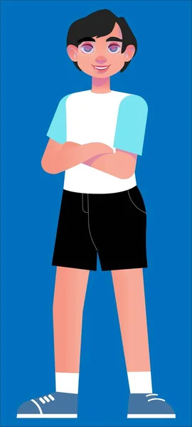 Jeune Homme Short Avec Les Mains Sur Poitrine — Image vectorielle