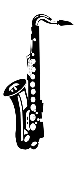 Hudební Nástroj Saxofon Černo Bílá Kresba — Stockový vektor
