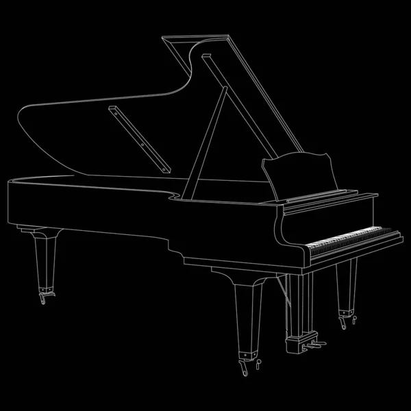 Musical Instrument Grand Piano Black White Drawing — Stockvector