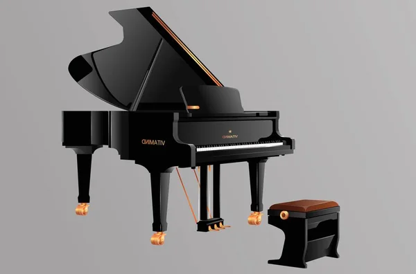 Piano Cola Negro Con Asiento Para Ilustración Vectorial Performer — Vector de stock
