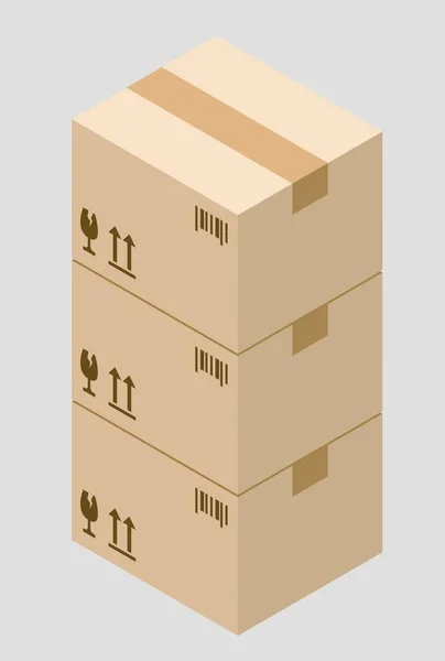 Three Cardboard Boxes Stacked Top Each Other — Stock Vector