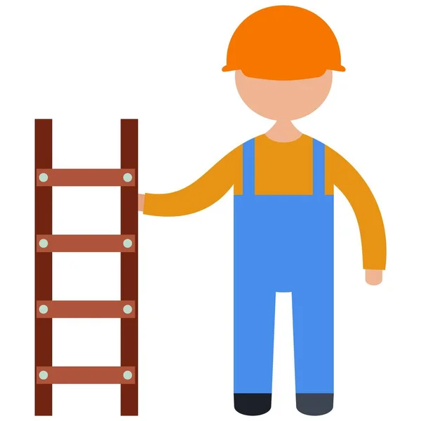 Trabajador Construcción Con Ilustración Vector Escalera — Vector de stock